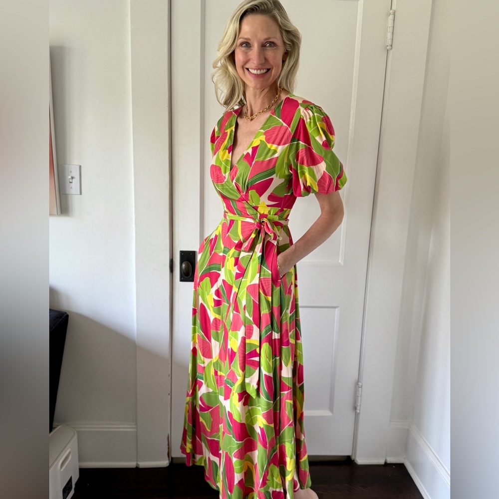 Floral Wrap Dress in Pink and Green